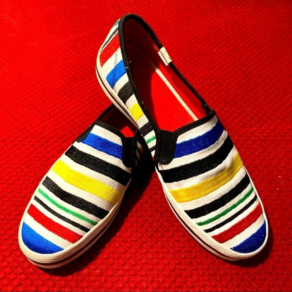 KATE SPADE + KEDS Sz 8 Collab Slip on Colourful Stripe Sneaker Shoes